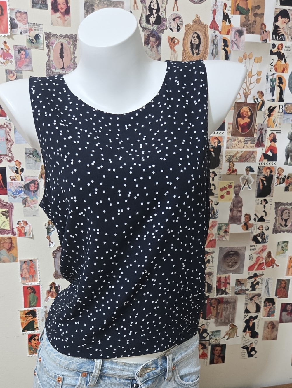 Classic Polka Dot Sleeveless Top - Black & White
